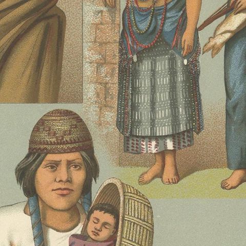 Pl. 100 Antique Print of American Costumes Racinet, 'circa 1880', close-up 2