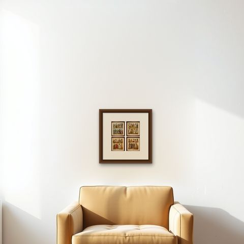 North African Costumes & Figures Set of 4, Racinet Afrique Plates, 1888, shown framed on a wall