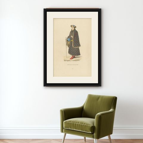 Civilian Costume at the End of the 15th Century, 1847, shown framed on a wall