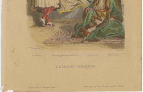 Antique Hand-Colored Costume Print of Greece, Turkey and Armenia c1860, close-up 3