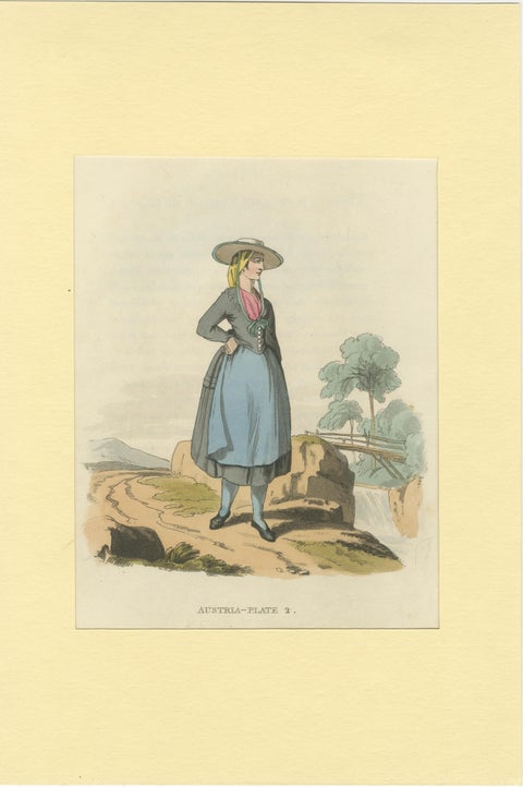 Austrian Folk Costume Prints, Elegant 4-Plate Set of Rural Figures, c. 1820, view 5