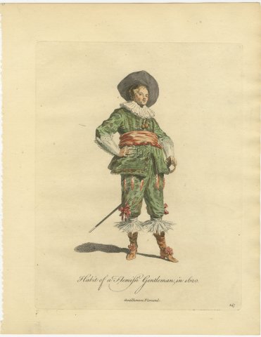 Flemish Gentleman in 1620, Hand Colored Jefferys Costume Plate, 1757, view 2