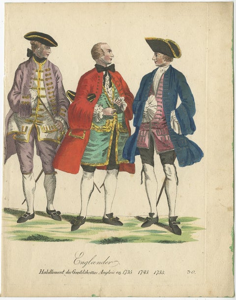 Rare Antique Costume Print Showing Three Gentlemen from England, 1805, view 2