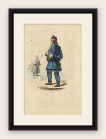 Laplander in Traditional Dress, Hand-Coloured Lithograph, c.1845, shown framed