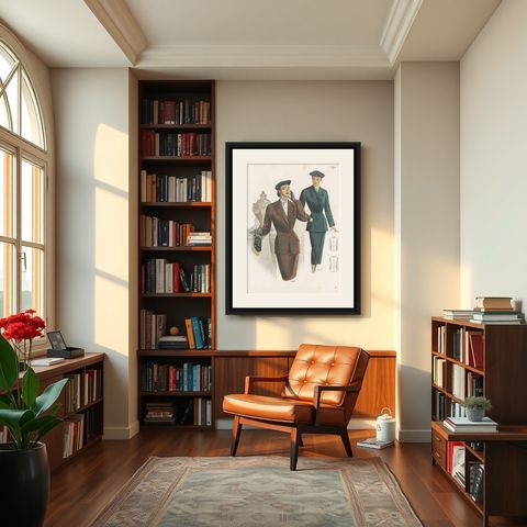 Vintage Fashion Print 'Pl.14309' Published in Ladies Styles, 1952, shown framed in a room