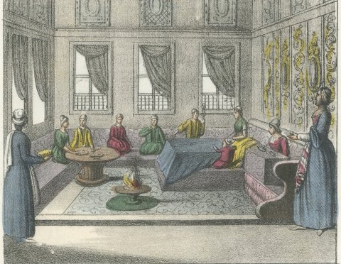A Dance of Turkish Women and a Room for Work and Meals, Lithograph, 1842, close-up 2