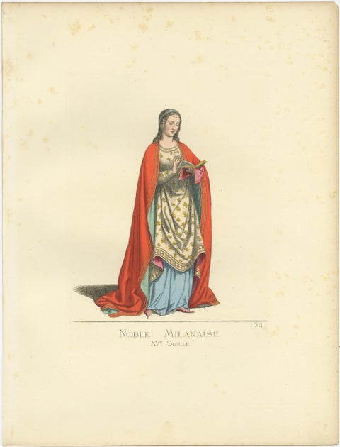 Antique Print of a Noblewoman from Milan in Italy, by Bonnard, 1860, view 2