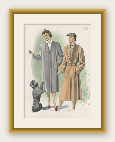 Vintage Fashion Print 'Pl.14205' Published in Ladies Styles, 1951, shown framed