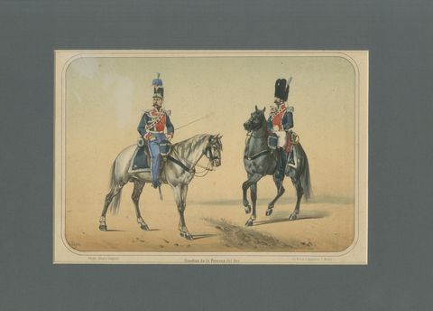 Spanish Cavalry Lithograph by José Villegas: Royal Bodyguards, 1861