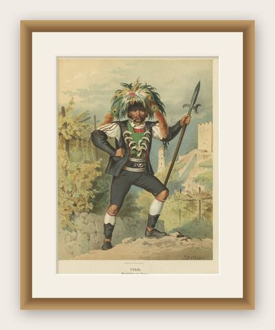 Original Costume Print of South Tyrol, Austria, a Merana Vineyard Keeper, 1870, shown framed