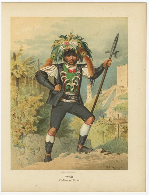 Original Costume Print of South Tyrol, Austria, a Merana Vineyard Keeper, 1870, view 2