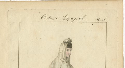 Woman of Barcelona, Hand-Colored Engraving from Costume Espagnol, Paris, c.1805, close-up 5