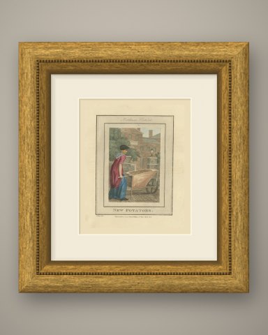 New Potato Seller at the Middlesex Hospital, Cries of London, 1804, shown framed