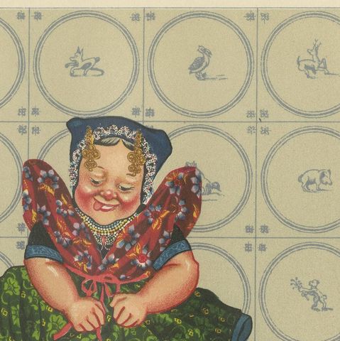 Axel Family in Traditional Costume, Zeeland-Flanders, 1930s Lithograph, close-up 6