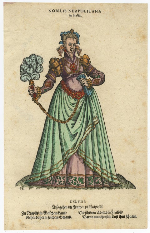 Noblewoman of Naples, Rare Antique Costume Woodcut, Jost Amman, 1577, view 2