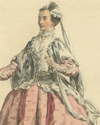 Imoinda in the Tragedy of Oroonoko, Front View, Georgian Stage, Jefferys 1757, close-up 1