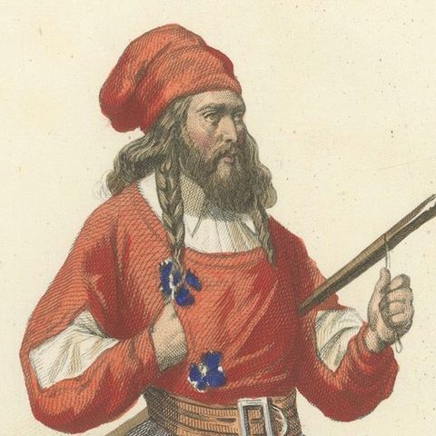 Sardinian Man Costume Print Tresnuraghes 1853 by Compte-Calix, Hand-Colored, close-up 5