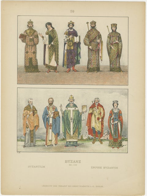 Byzantine Imperial Costume Plate 800–1100, Hand-Colored Print c.1880, view 2