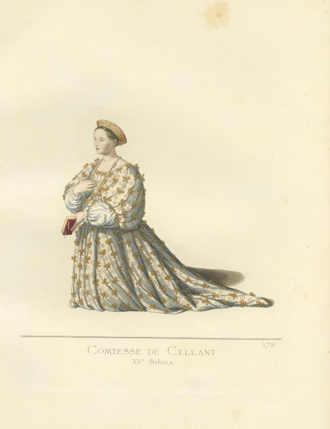 Bianca Maria, Countess of Cellant, 15th Century Italian Costume by Mercuri 1861, close-up 5