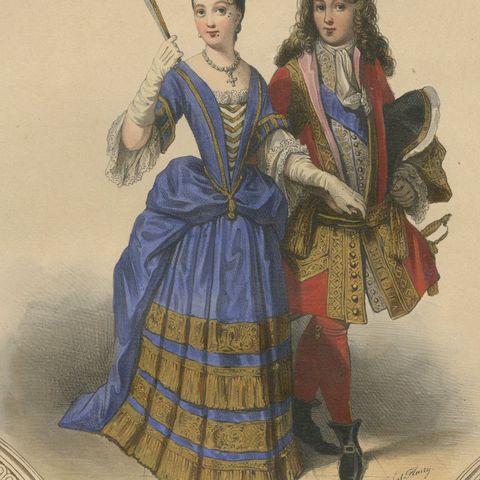 Louis XIV French Court Costume, Royal Couple, 1847, close-up 2
