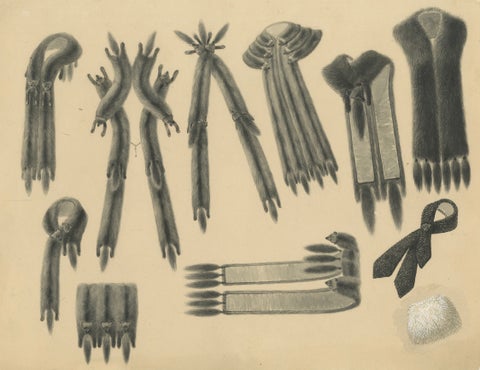 French Art Nouveau Fashion Design of Fur Stoles and Scarves, c.1910, close-up 5