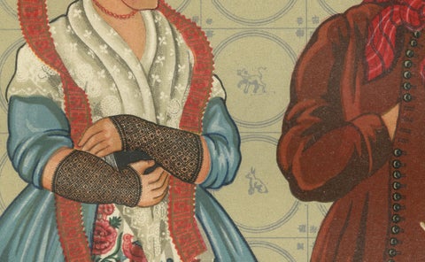 Frisian Costumes of Makkum in The Netherlands with Lace Cap and Redingote, 1932, close-up 1
