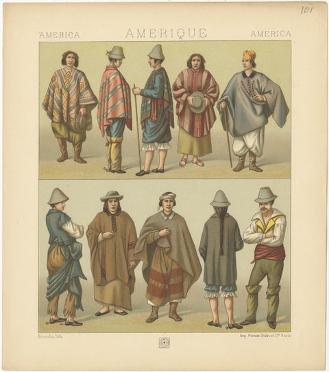 Pl. 101 Antique Print of American Costumes Racinet, 'circa 1880', view 2