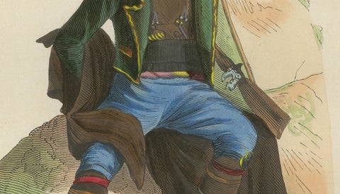 Calabrian Countryman (Italy) in Traditional Dress - Antique Lithograph, c.1852, close-up 3