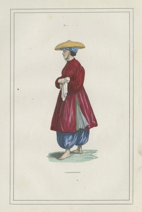 Cochinchina Woman Costume Print, Antique Hand-Colored Lithograph, 1854, close-up 5