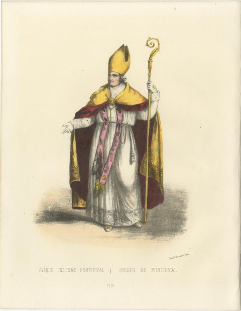 Lithograph of Évêque en Costume Pontifical (Bishop in Pontifical Robes), 1862, view 2