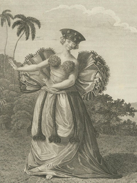 Tahitian Costume Engraving Pair, Otaheite Women, Pacific Voyages, c.1790, close-up 1