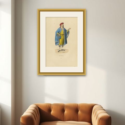 Lord Beaumont in Courtly Attire, Costume Di Moyen Age, 1847, shown framed on a wall