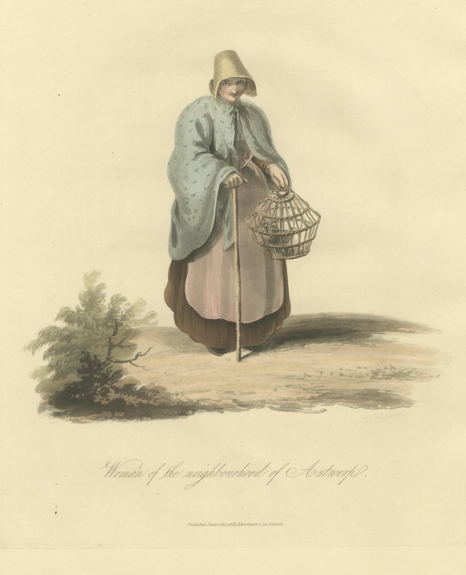 Woman near Antwerp, Flemish Dress, Antique Ackermann Print, 1817