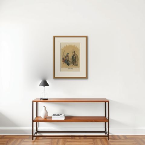 Antique Costume Print of the Province of Drenthe, Holland, 1857, shown framed on a wall