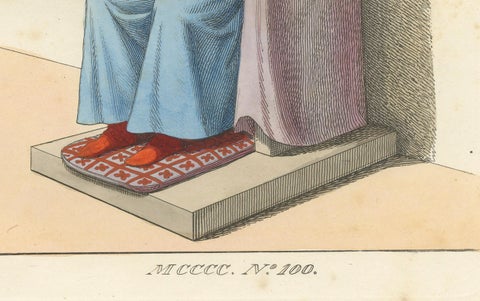 Medieval Elder in Throne c.1400s, Antique Costume Study Print, 1845, close-up 1