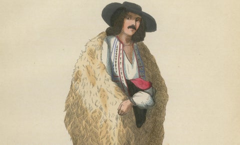 Wallachian Highlander from Romenia - Antique Costume Lithograph, c.1852, close-up 3