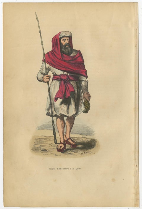 Original Antique Hand-Colored Print of a Jesuit in China, 1843, view 2