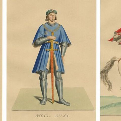 Set of 10 Hand-Colored Medieval Costume Prints by Paul Mercuri, Paris 1845, close-up 1