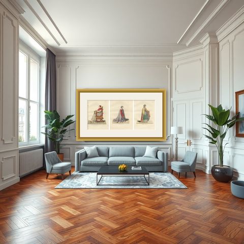 Historical Portraits of Sixtus IV, Platina and a Noble Englishwoman, 1845, shown framed in a room