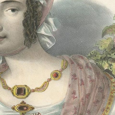 Antique Costume Print of Europe by Lemercier, circa 1840, close-up 1