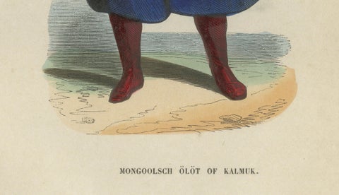 Antique Costume Print Mongol Kalmyk Warrior, Hand-Colored, 1854, close-up 3
