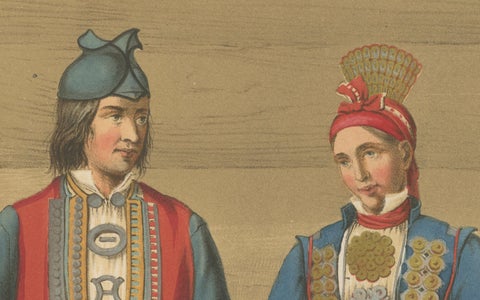 Norwegian Bridal Attire, Saetersdalen Couple in Wedding Dress, 19th Century, close-up 3