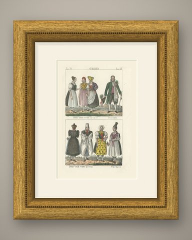 Wendish Women in House and Festival Dress with a Paranymph and a Bride, 1842, shown framed
