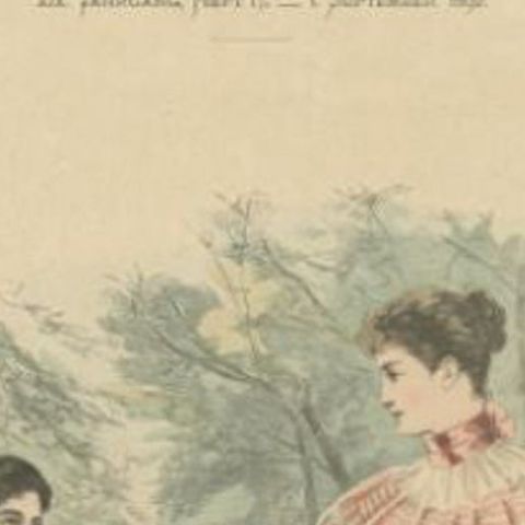 Antique Fashion Print of Women in Colorful Dresses, by Dürr, 1892, close-up 1