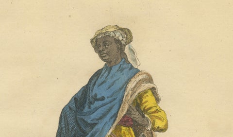 Arabian Moor in Yellow Robe, Antique Hand-Colored Costume Print, 1749, close-up 3