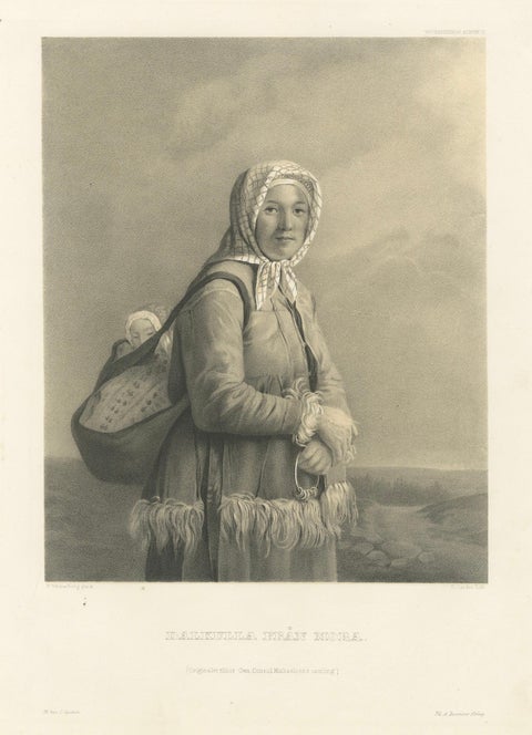 Dalkulla från Mora, Swedish Folk Costume Lithograph by Pehr Wickenberg, 1850, close-up 1