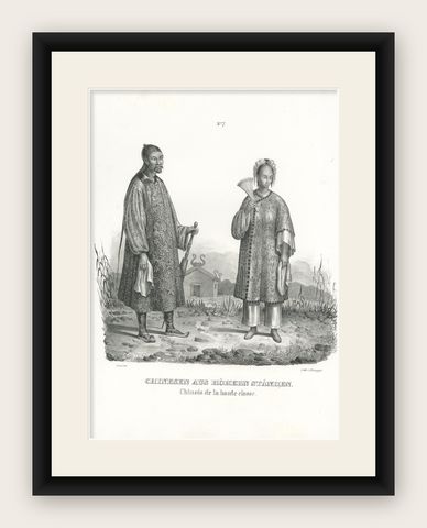 Antique Print of a Chinese Nobleman and Noblewoman by Honegger, 1845, shown framed