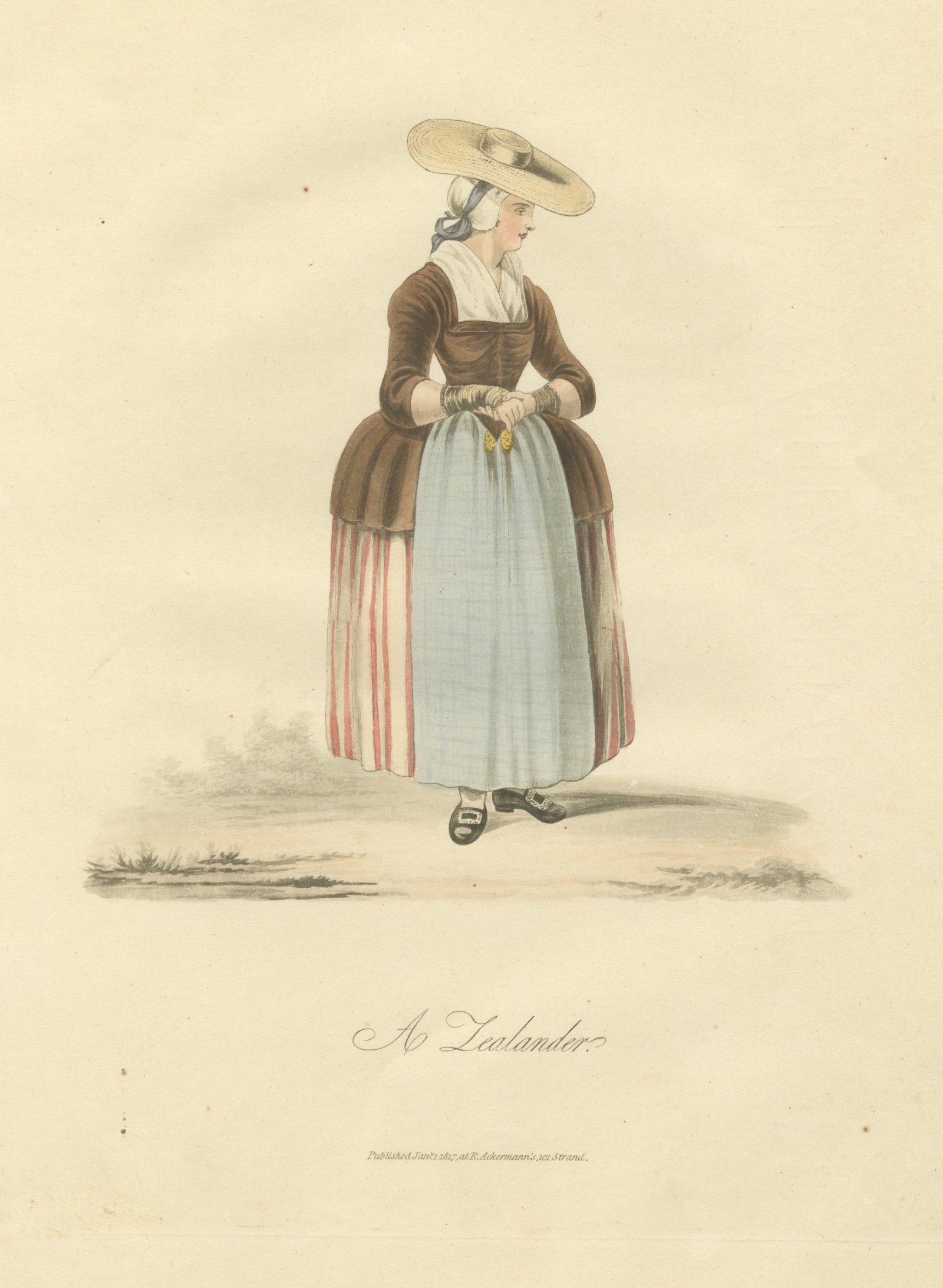 A Zealander, Zeeland Regional Dress, Antique Ackermann Print, 1817
