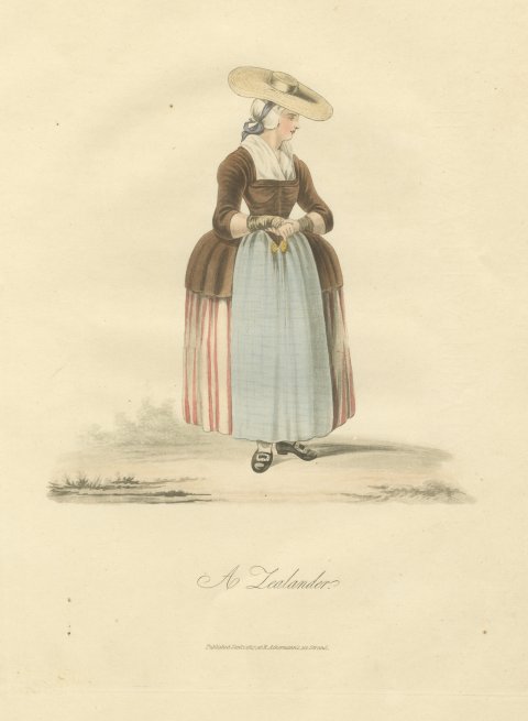 A Zealander, Zeeland Regional Dress, Antique Ackermann Print, 1817