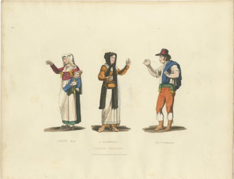 Italian Gestures: Traditional Costumes and Body Language, 1820s Engraving, view 2